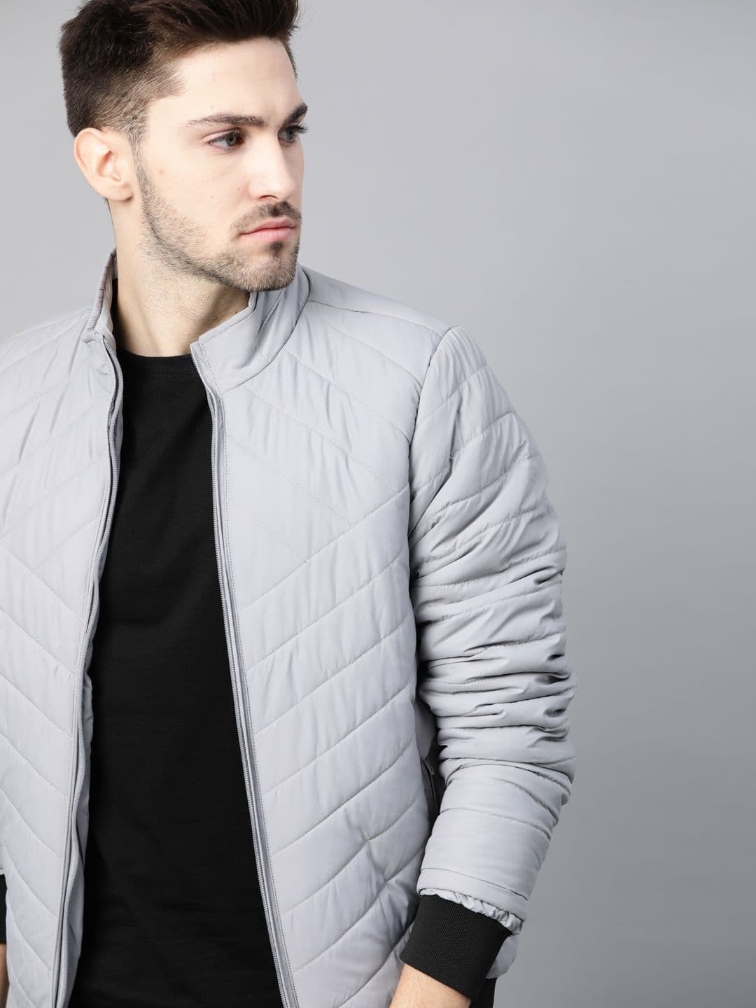Roadster Men Grey Solid Bomber Jacket - view 1
