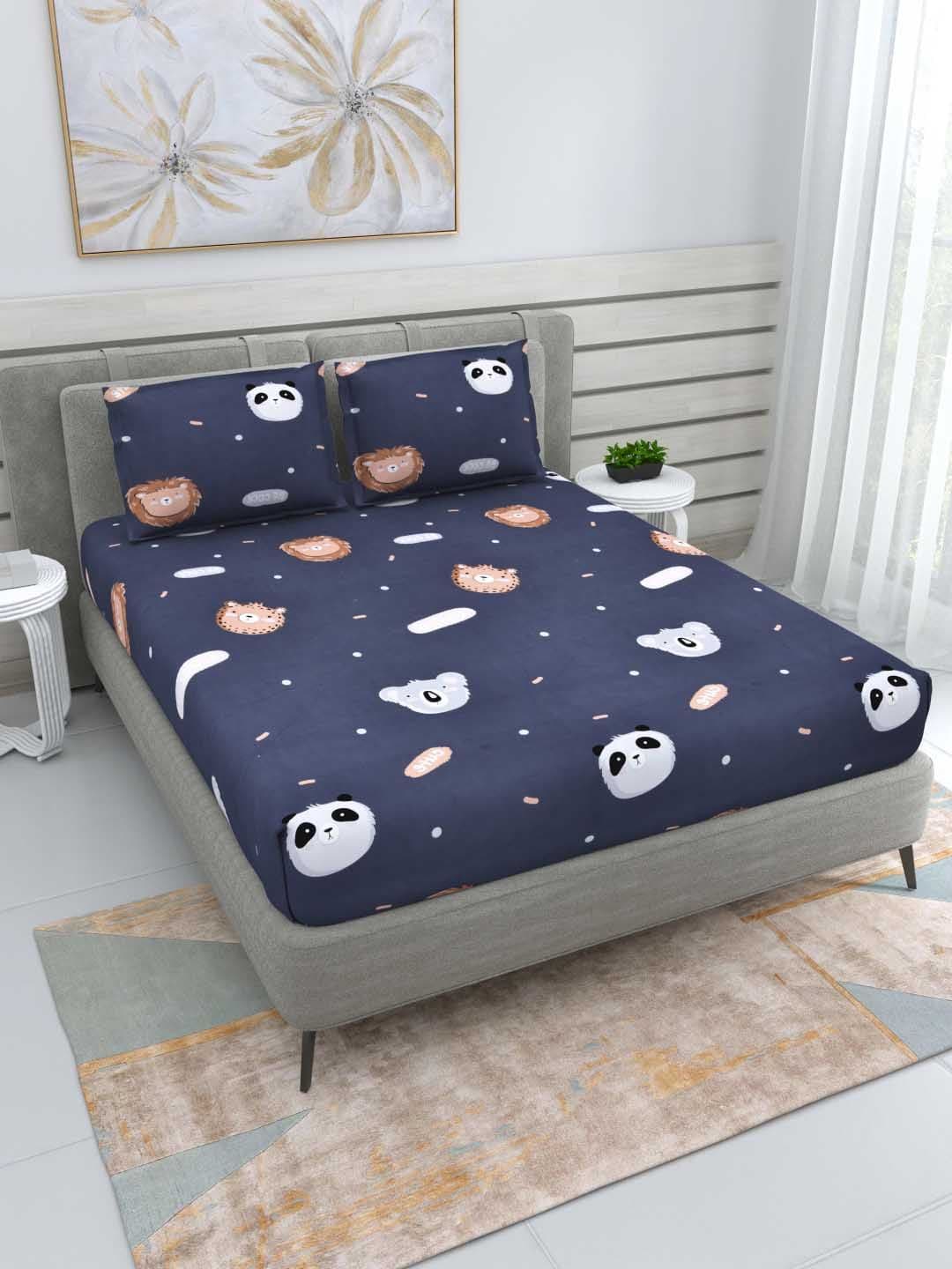 DREAM WEAVERZ Navy Blue Pure Cotton 220 TC Queen Superfine Bedsheet Set-100 x 93 inches - view 1