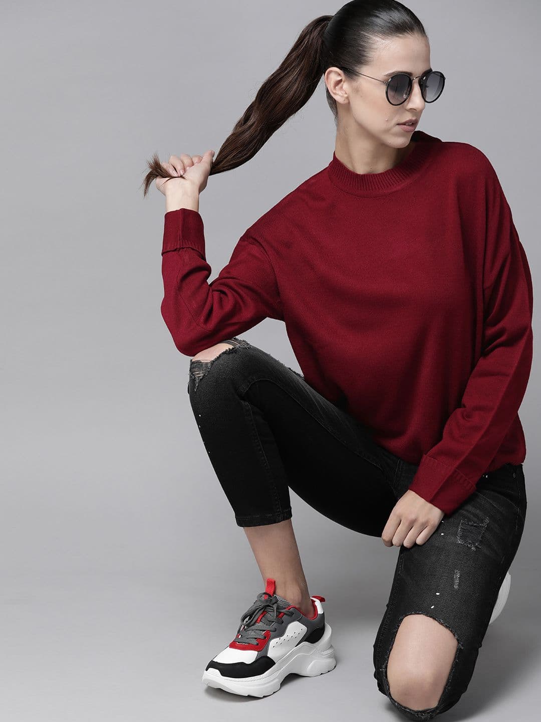 Roadster Women Maroon Solid Pullover - view 1