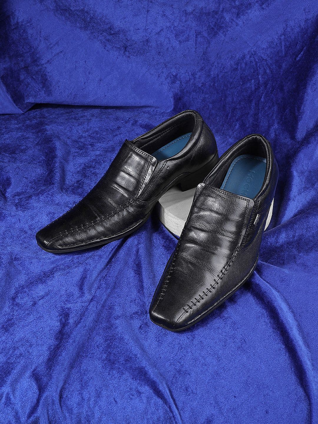 Mochi Men Black Solid Leather Formal Slip-Ons - view 1