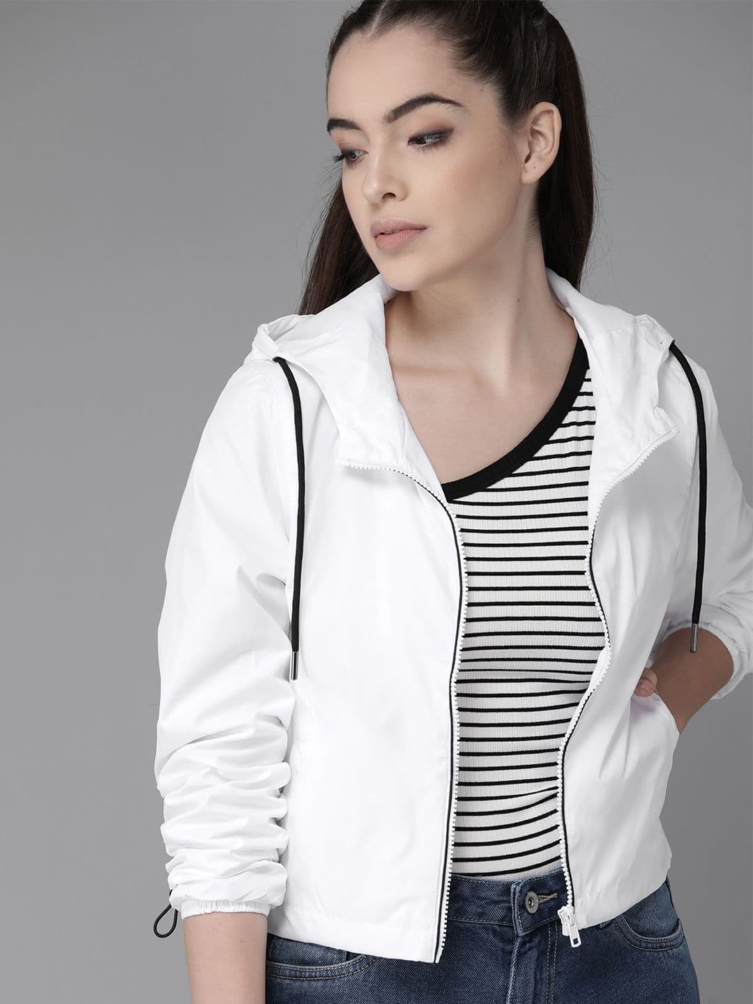 Roadster Women White Solid Windcheater Tailored Jacket - view 1