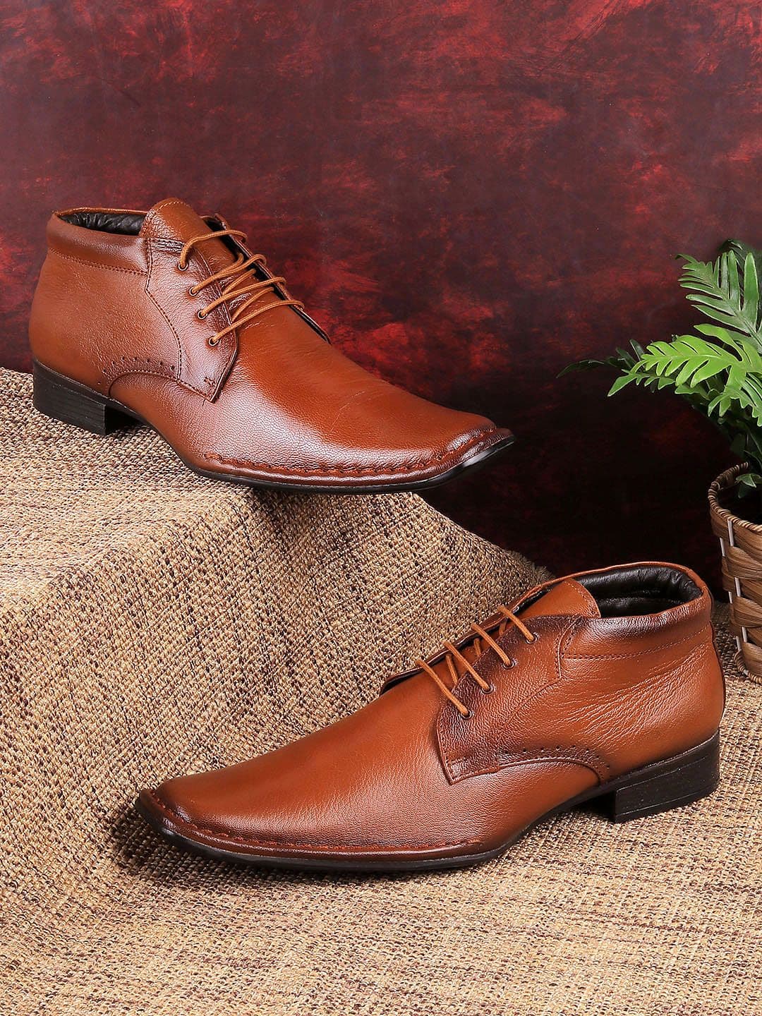 Metro Men Tan Brown Textured Formal Leather Derbys - view 1