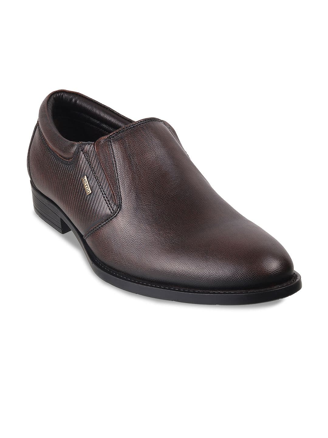 Metro Men Brown Solid Formal Slip-Ons - view 1