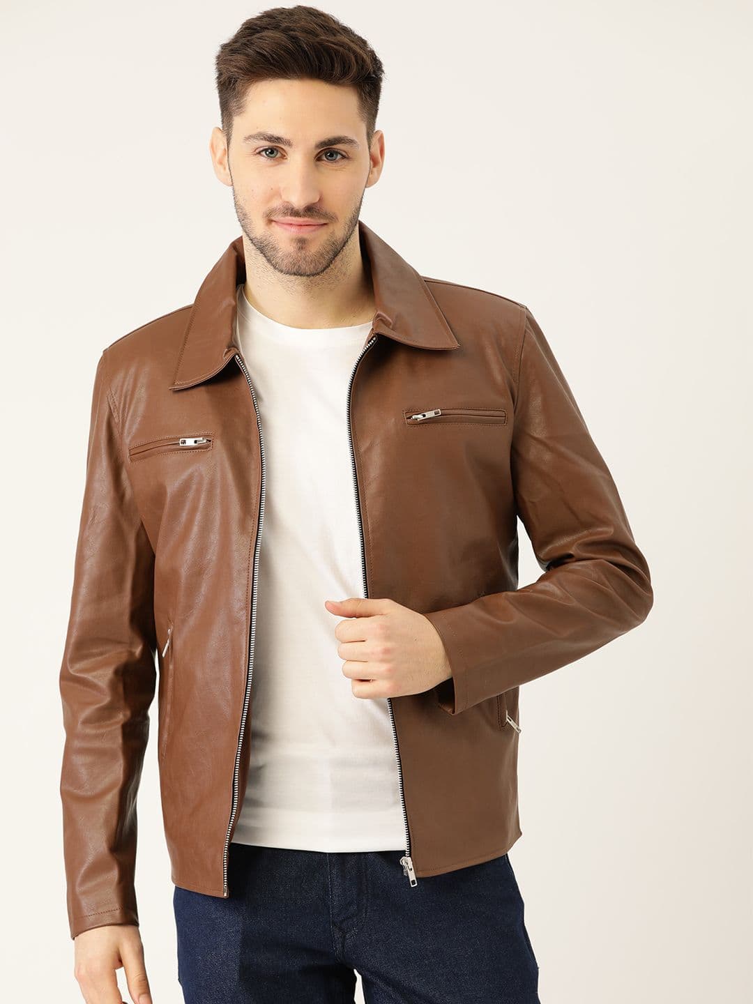 Leather Retail Men Brown Leather Jacket - view 1