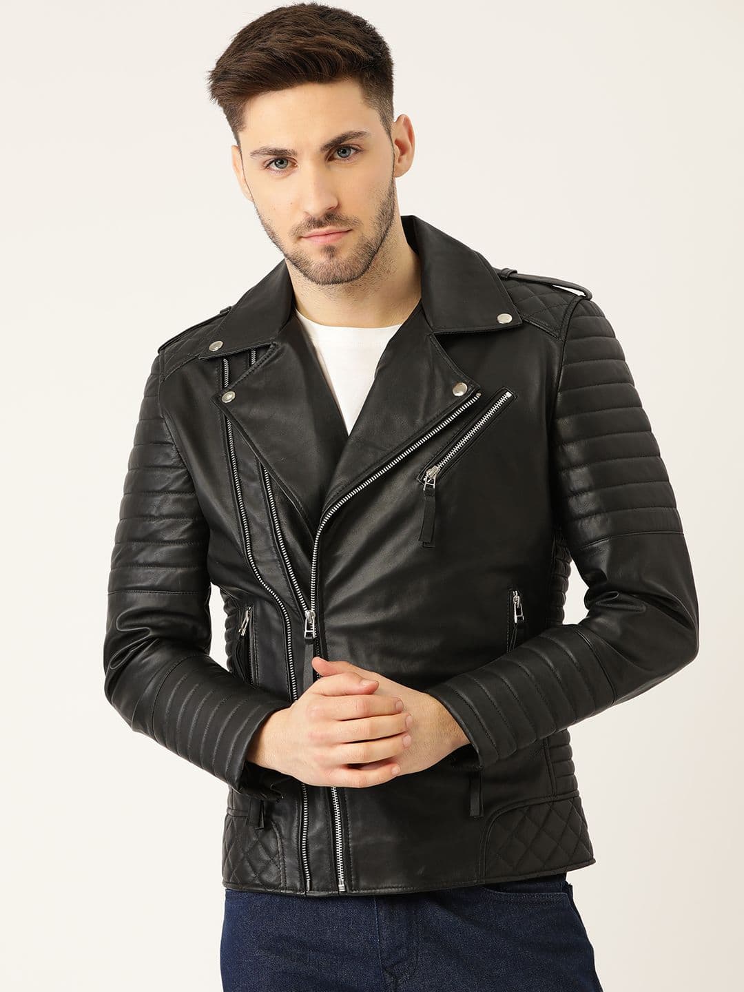 Leather Retail Men Black Faux Leather Biker Jacket - view 1