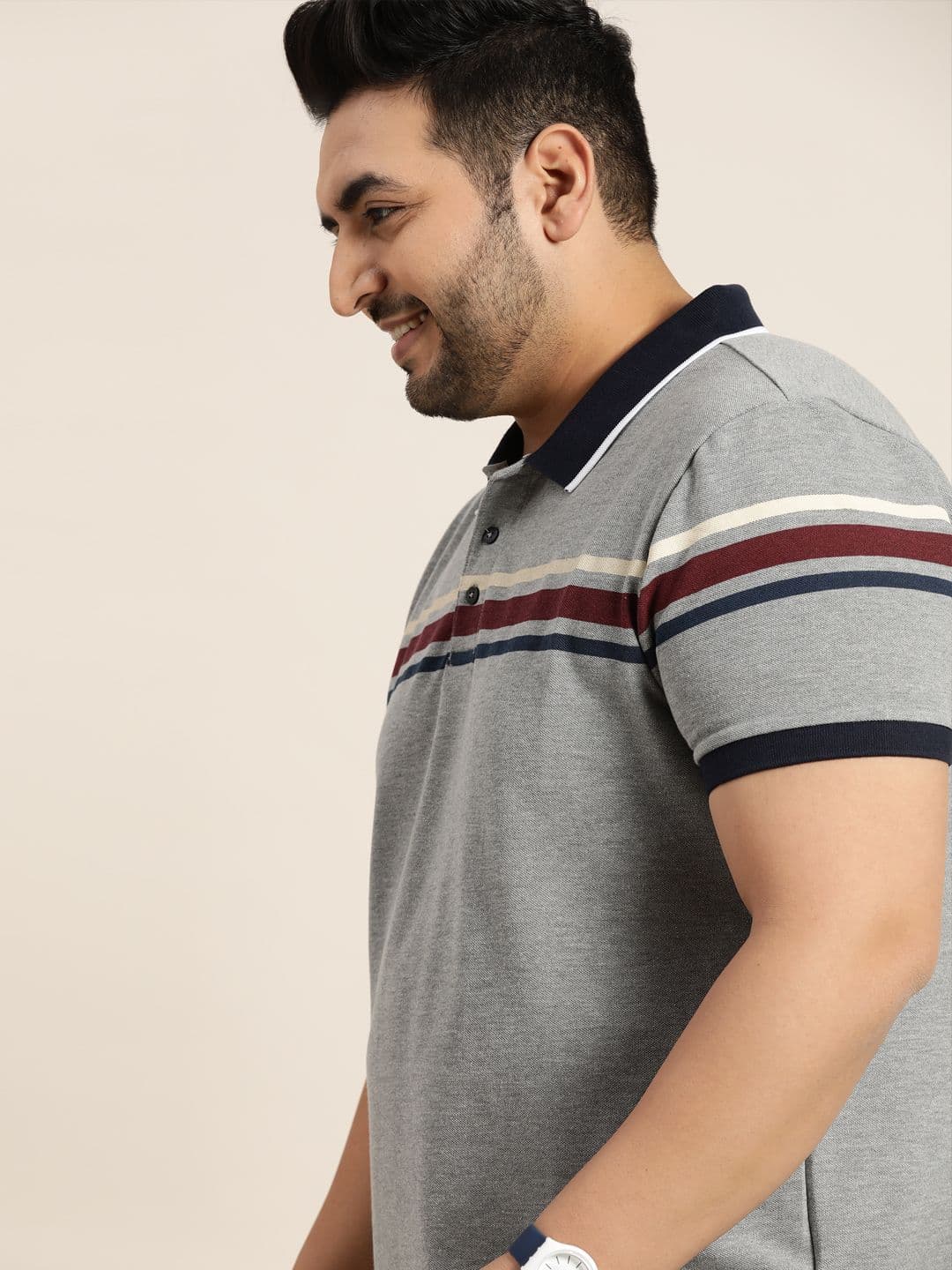 Sztori Men Plus Size Grey Printed Polo Collar T-shirt - view 1