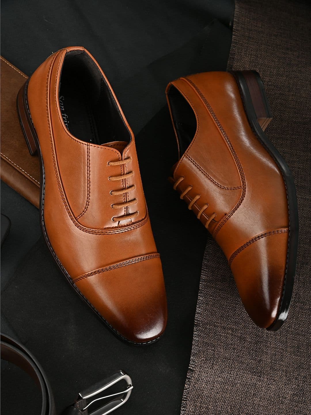 San Frissco Men Tan Solid Formal Office Wear Comfortable Laceup Derby Shoes - view 1