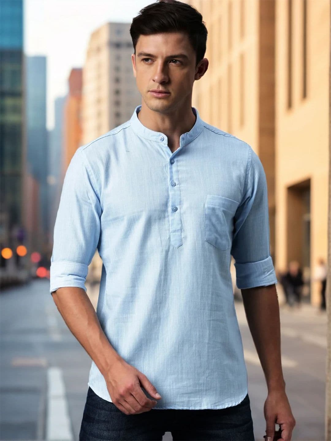 Kryptic Men Blue Cotton Short Kurta - view 1