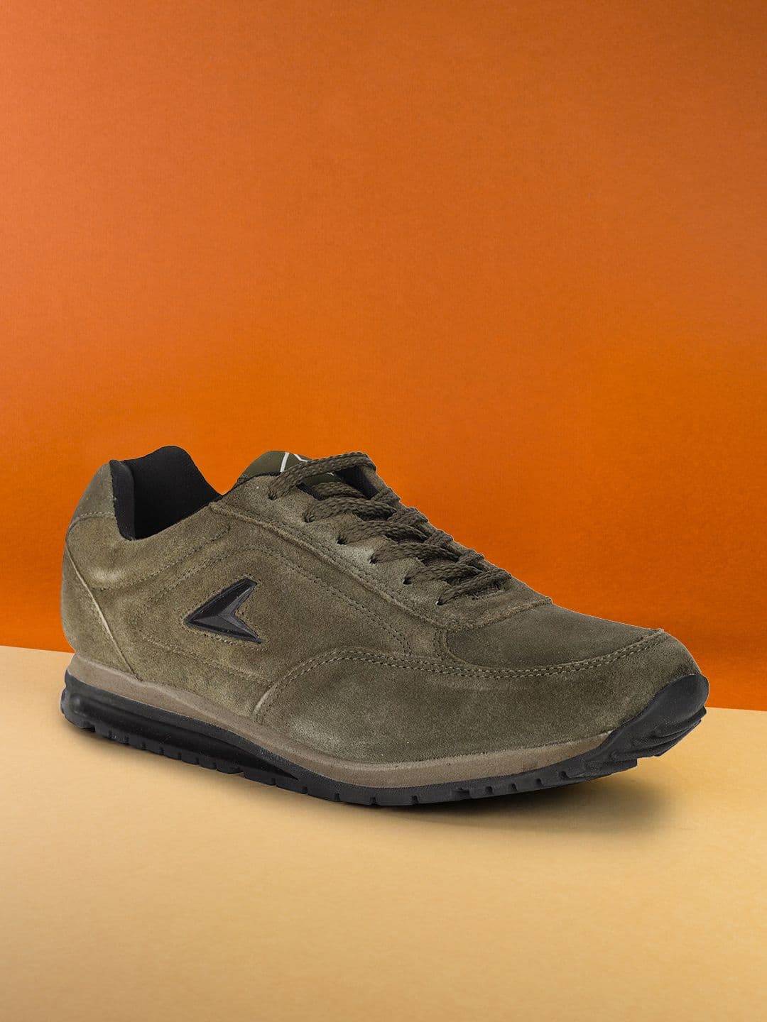 Power Men Olive Green Leather Running Non-Marking Shoes - view 1