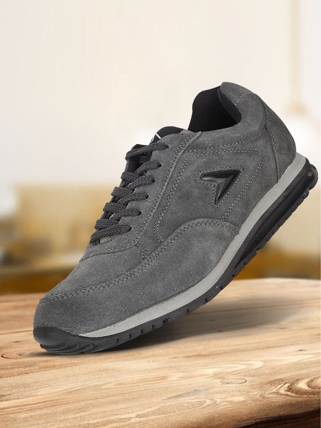 Power Men Grey Leather Road Running Non-Marking Shoes - view 1