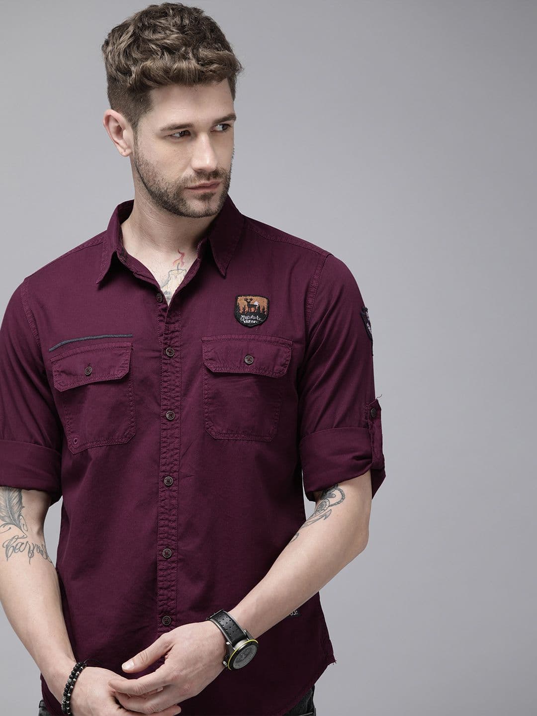 Roadster Men Burgundy Solid Casual Shirt - view 1