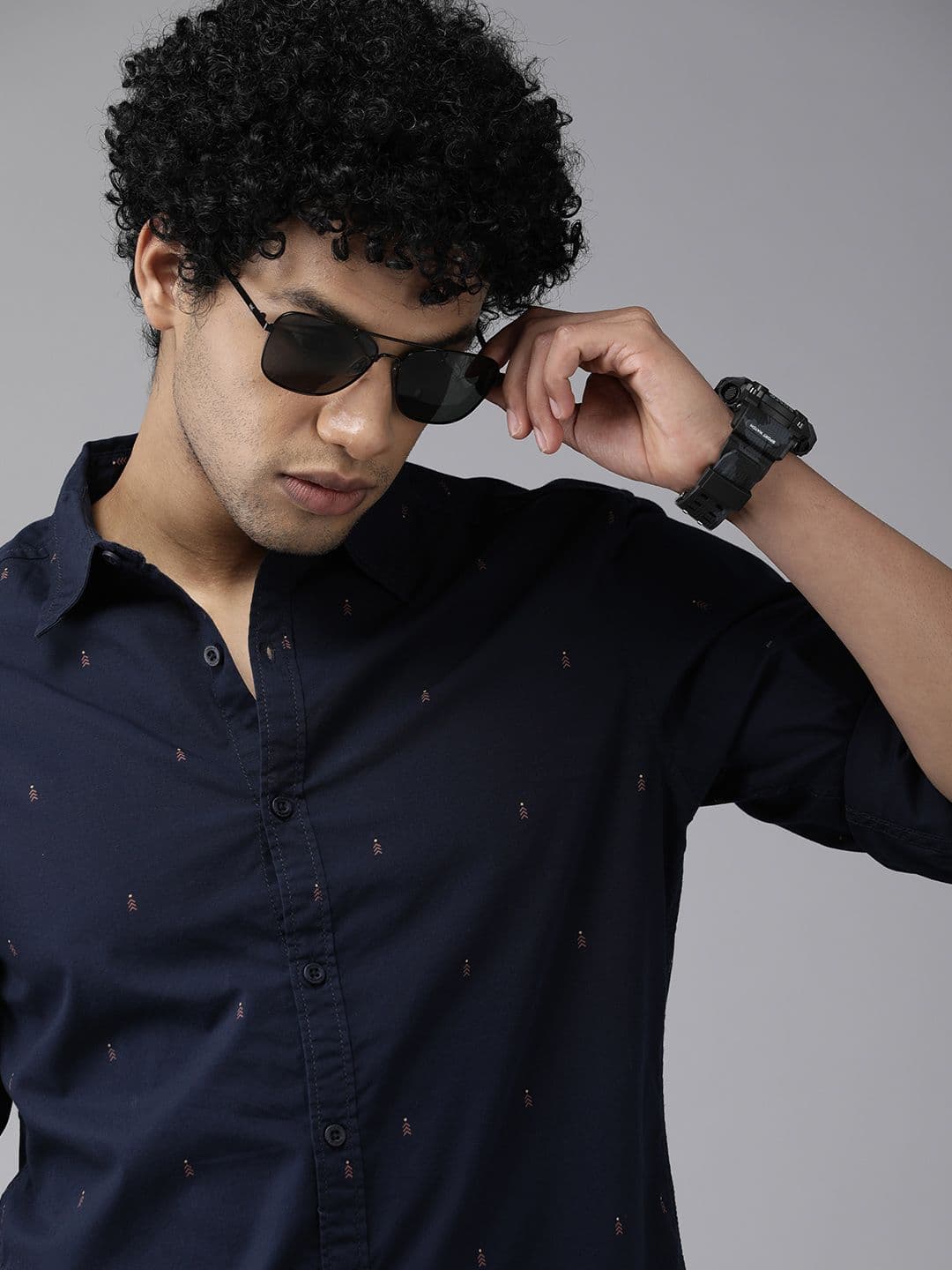 Roadster Men Navy Blue Opaque Printed Casual Shirt - view 1