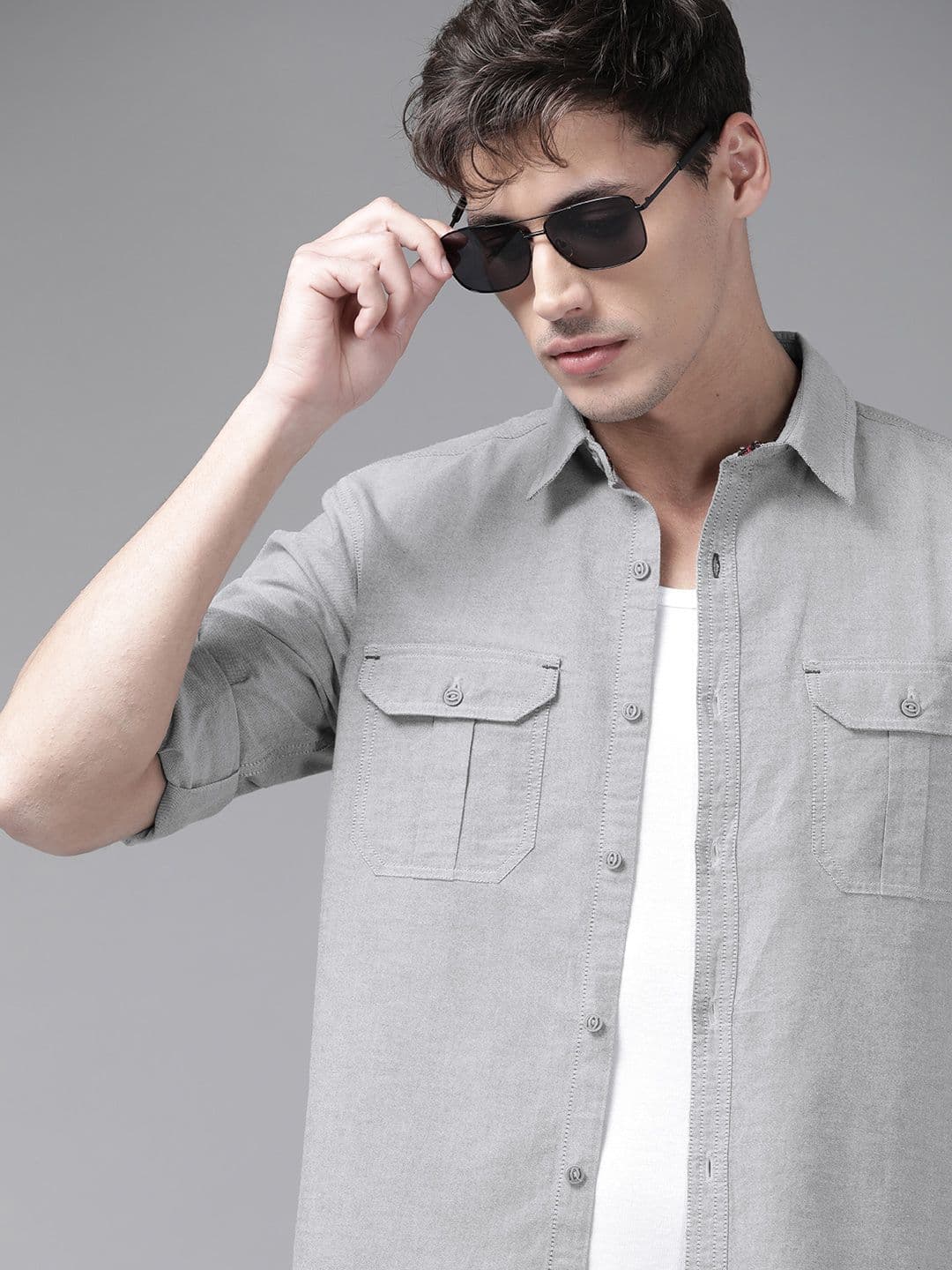 Roadster Men Grey Cotton Casual Shirt - view 1