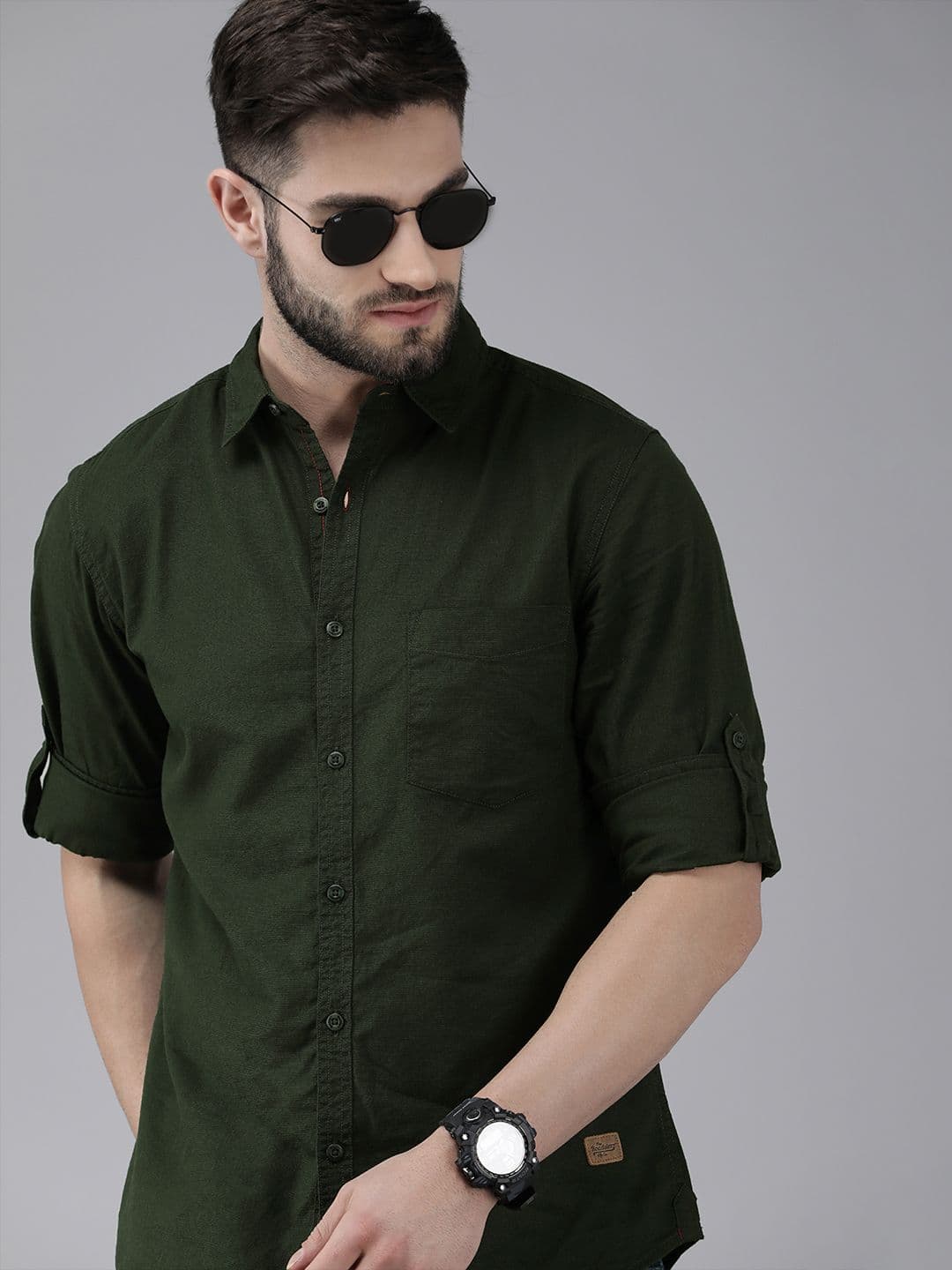 Roadster Men Green Solid Casual Cotton Shirt - view 1