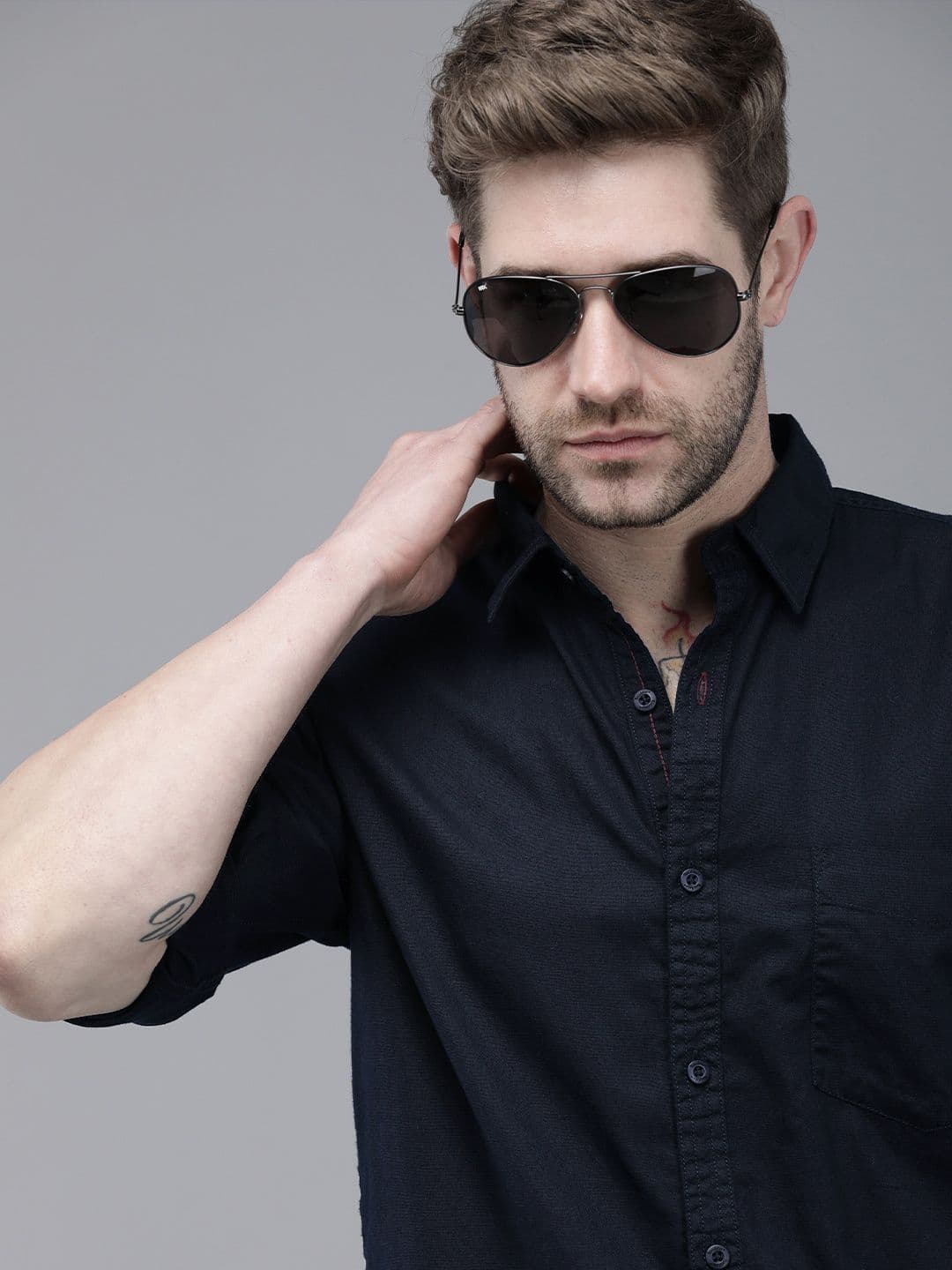 Roadster Men Navy Blue Roll-Up Sleeves Casual Shirt - view 1