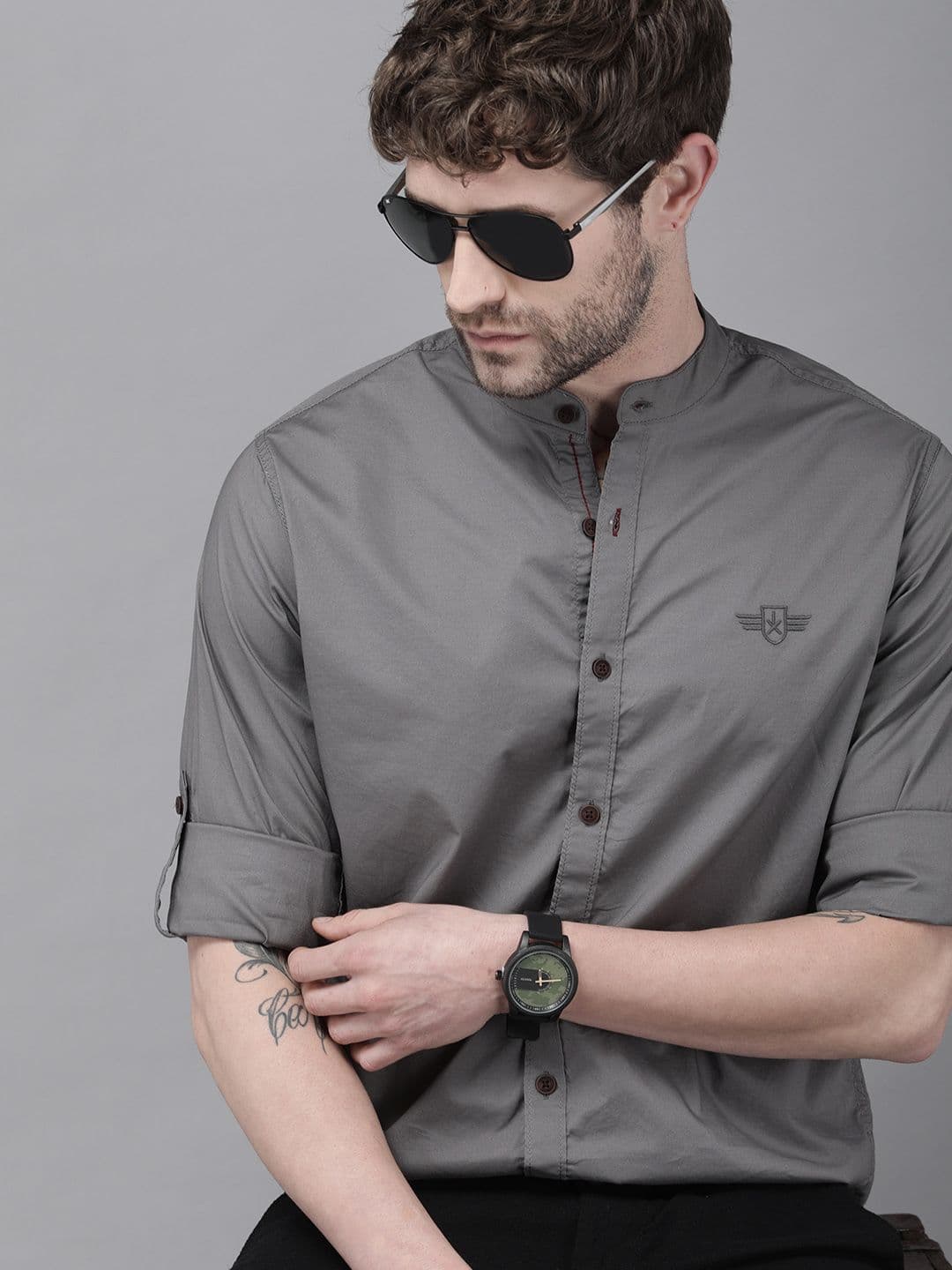 Roadster Men Grey Solid Slim Fit Casual Shirt - view 1
