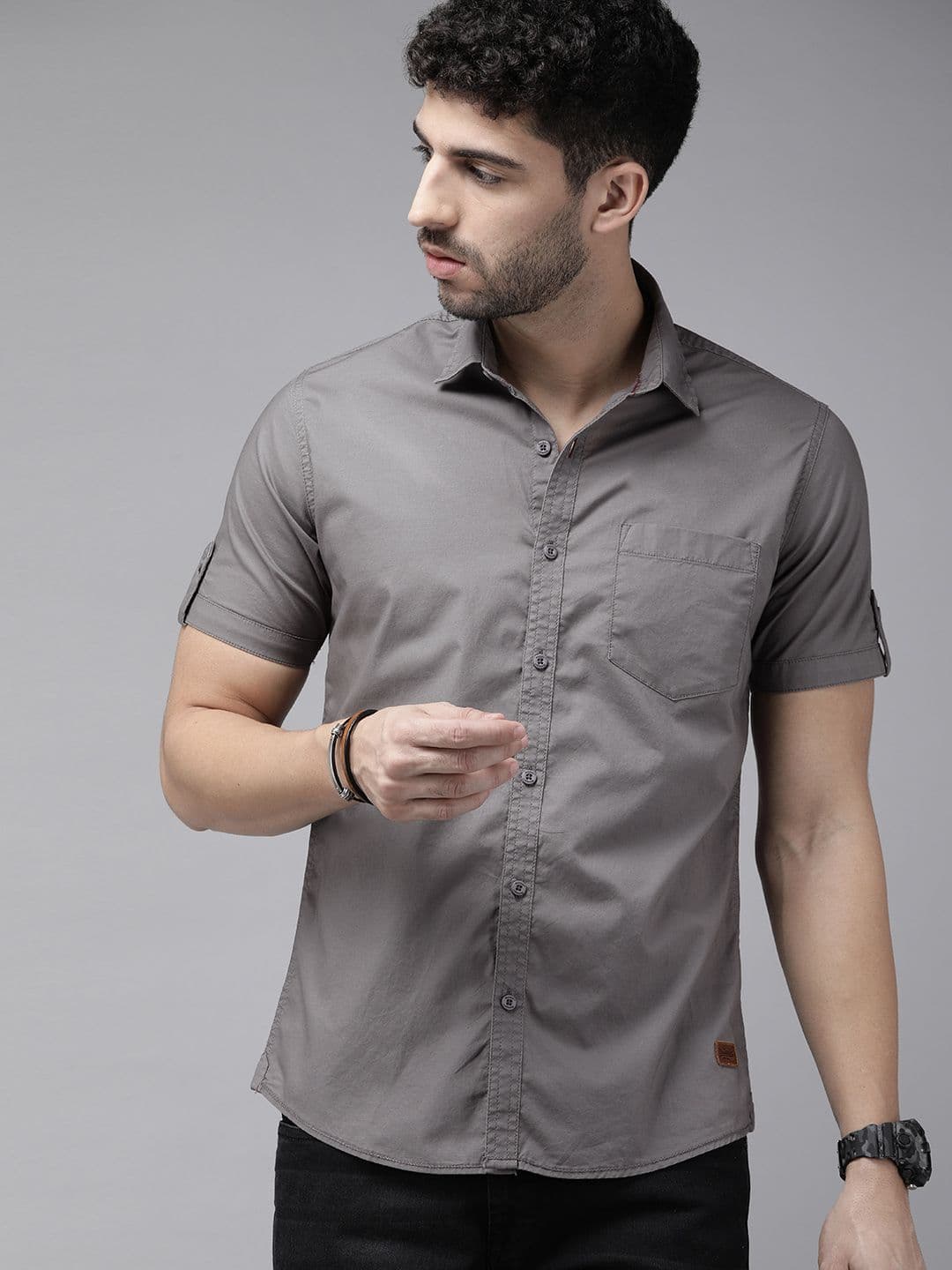 Roadster Men Grey Slim Fit Opaque Casual Shirt - view 1