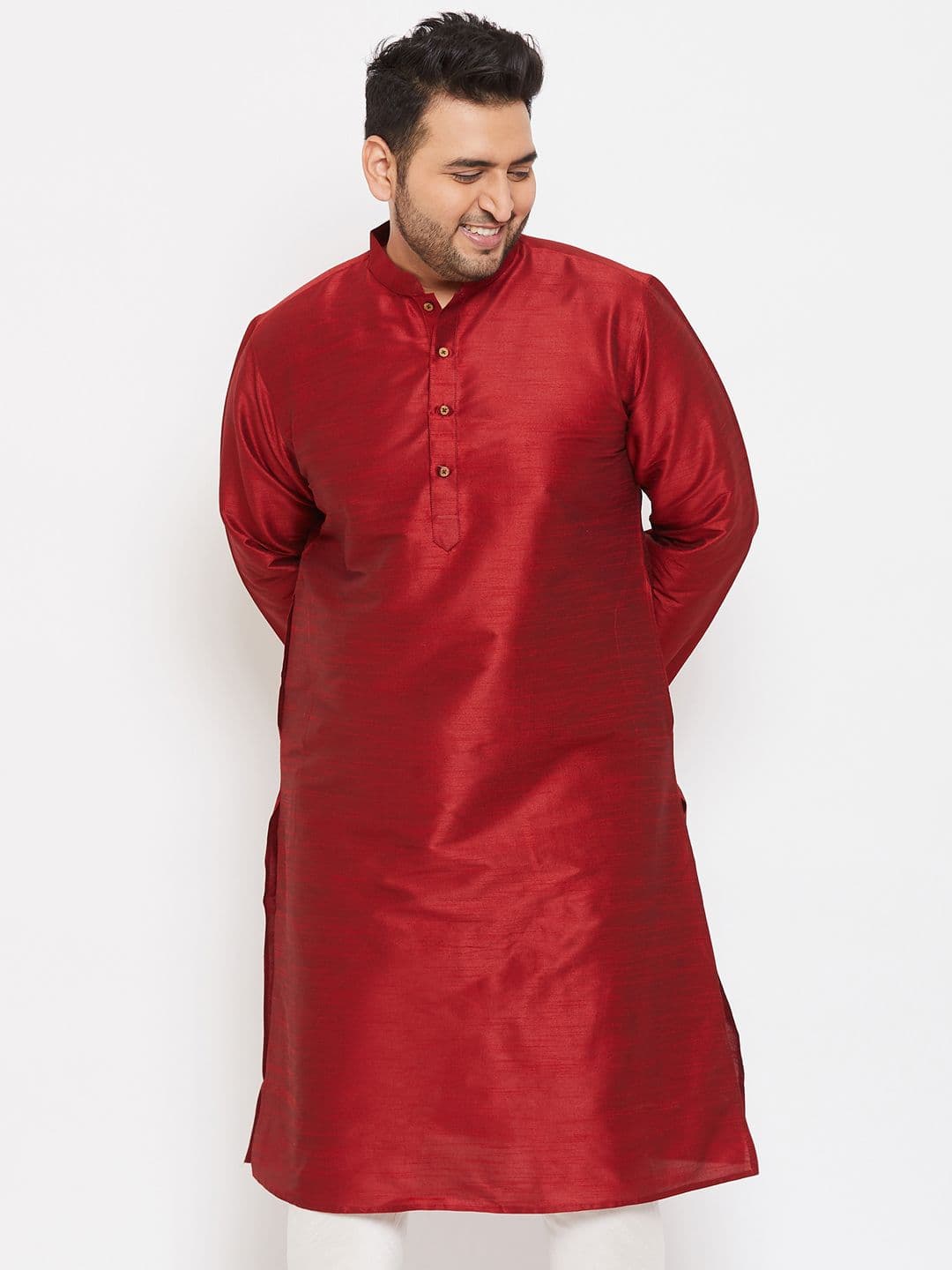 VASTRAMAY Men Maroon Silk Blend Kurta - view 1