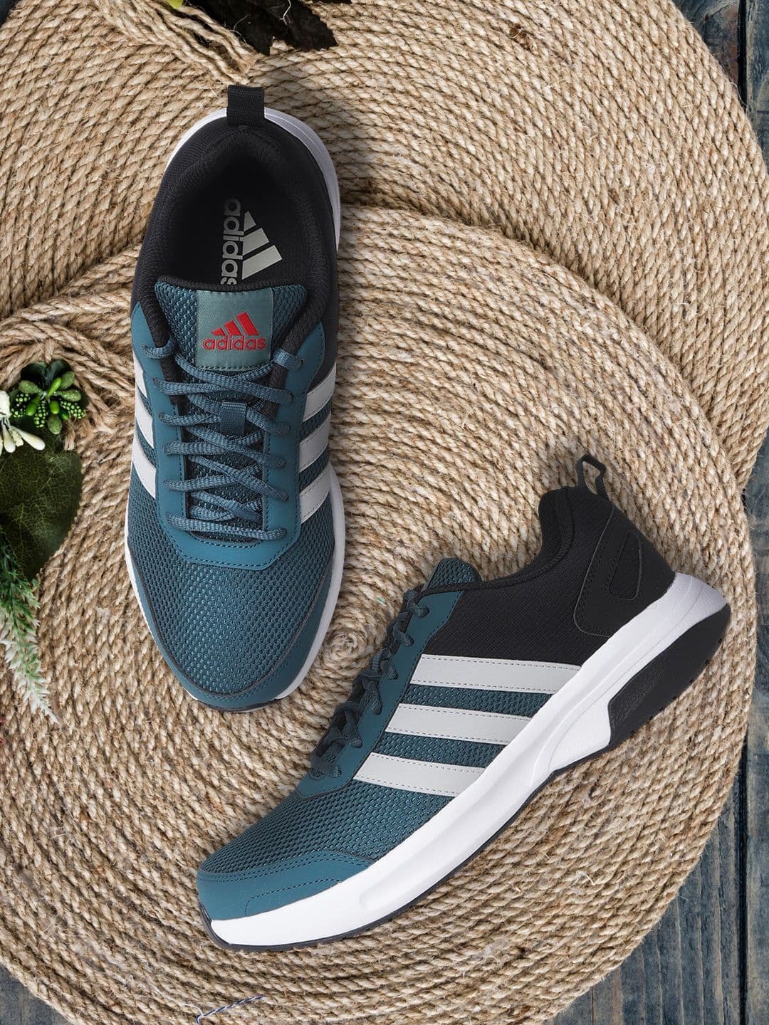 ADIDAS Men Teal Blue & Black Woven Design Adiglide Running Shoes - view 1