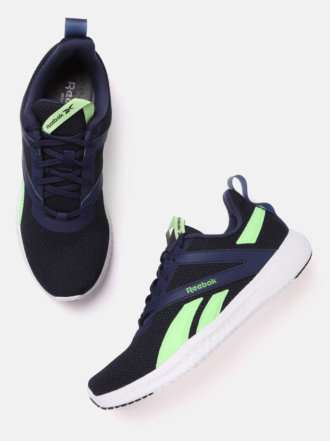 Reebok Men Navy Blue & Fluorescent Green Woven Design Tywin Training Shoes - view 1