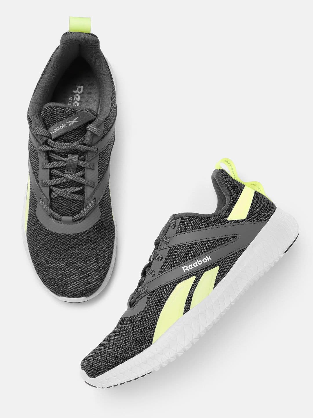 Reebok Men Charcoal Grey & Green Tywin Woven Design Memory Foam Training Shoes - view 1