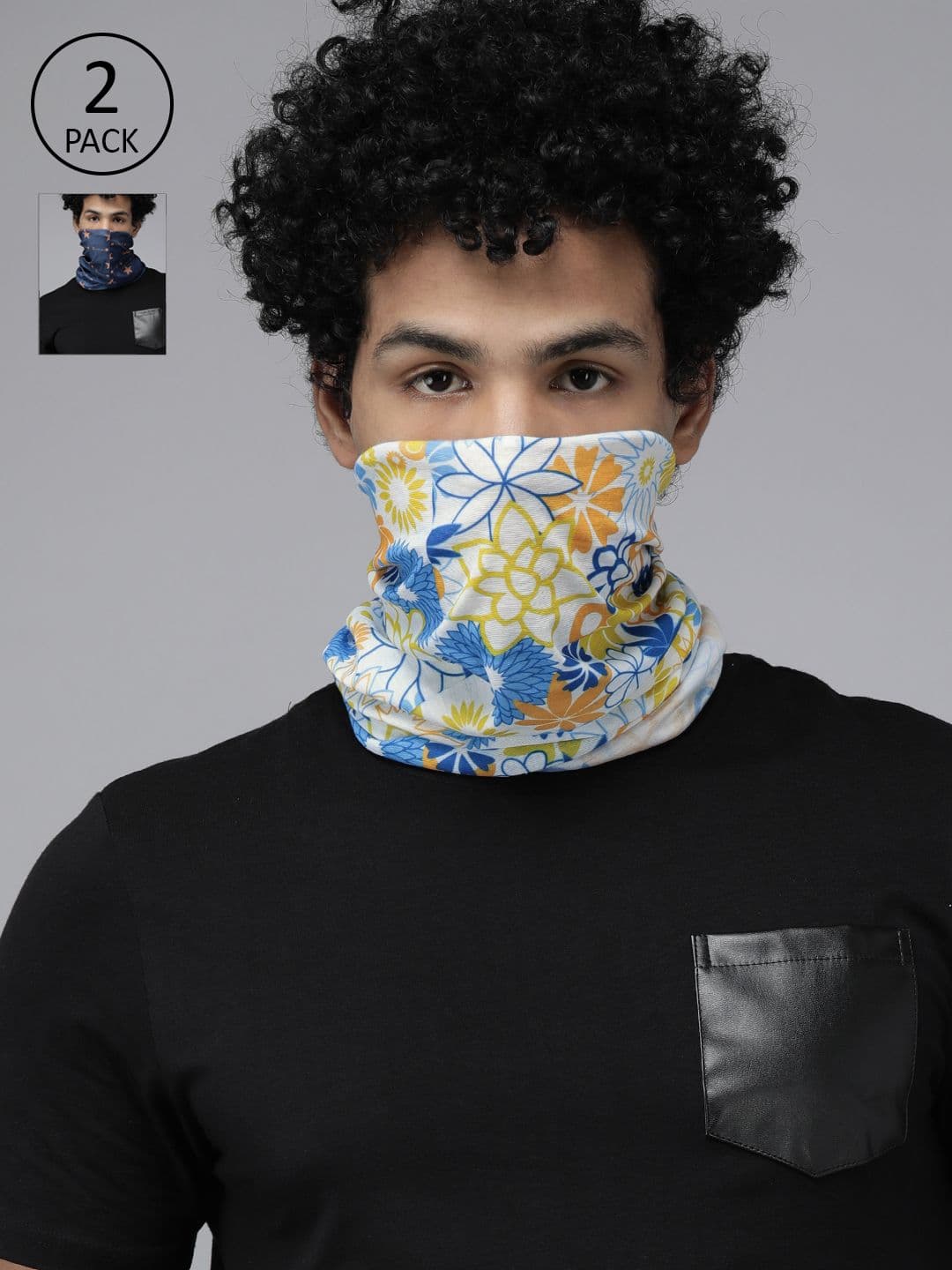 Roadster Unisex Pack of 2 White & Blue Printed Neck Gaiters - view 1