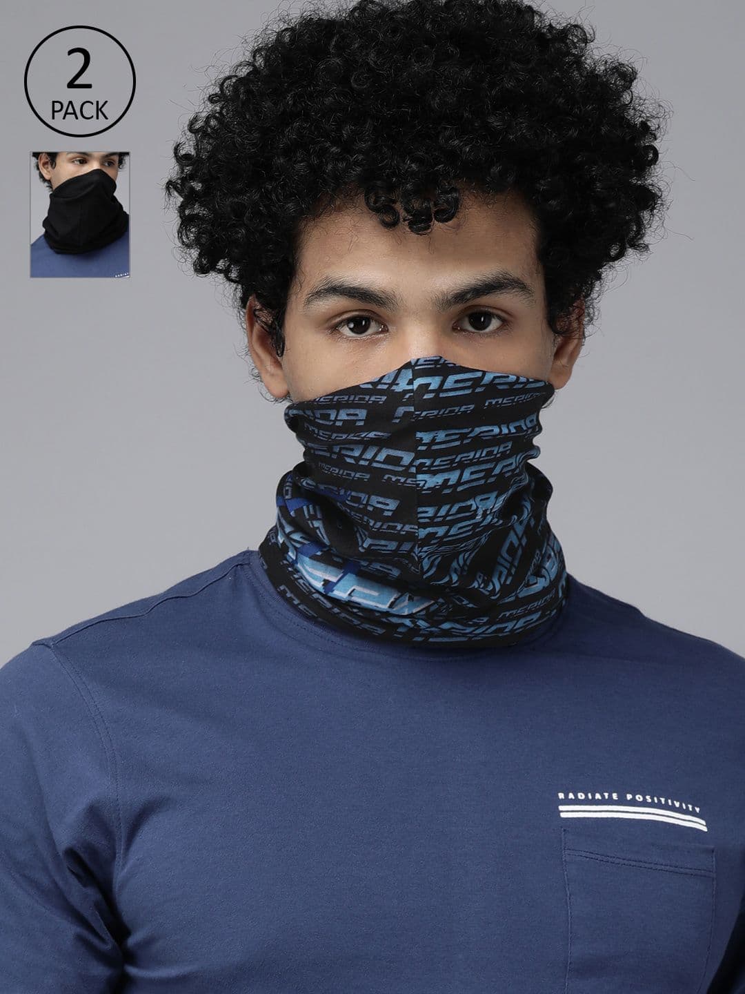 Roadster Unisex Pack Of 2 Black & Blue Printed Neck Gaiters - view 1