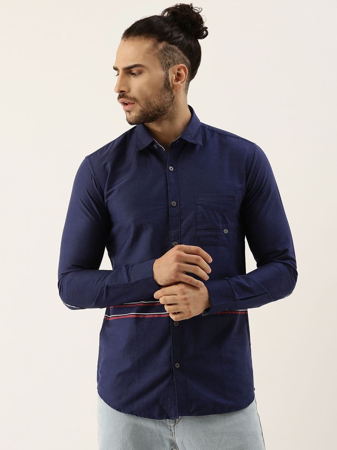 CAHOOT Men Navy Blue Striped Detail Cotton Casual Shirt - view 1