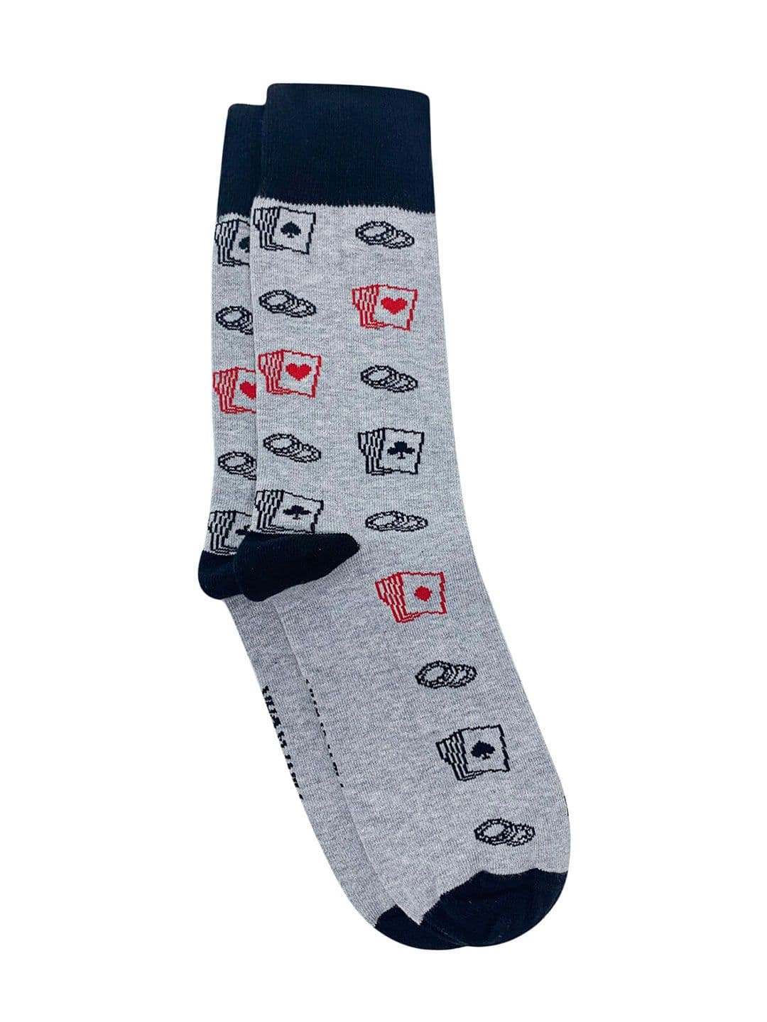 Mint & Oak Men Grey Melange & Red Poker Patterned Anti-Microbial Calf-Length Socks - view 1