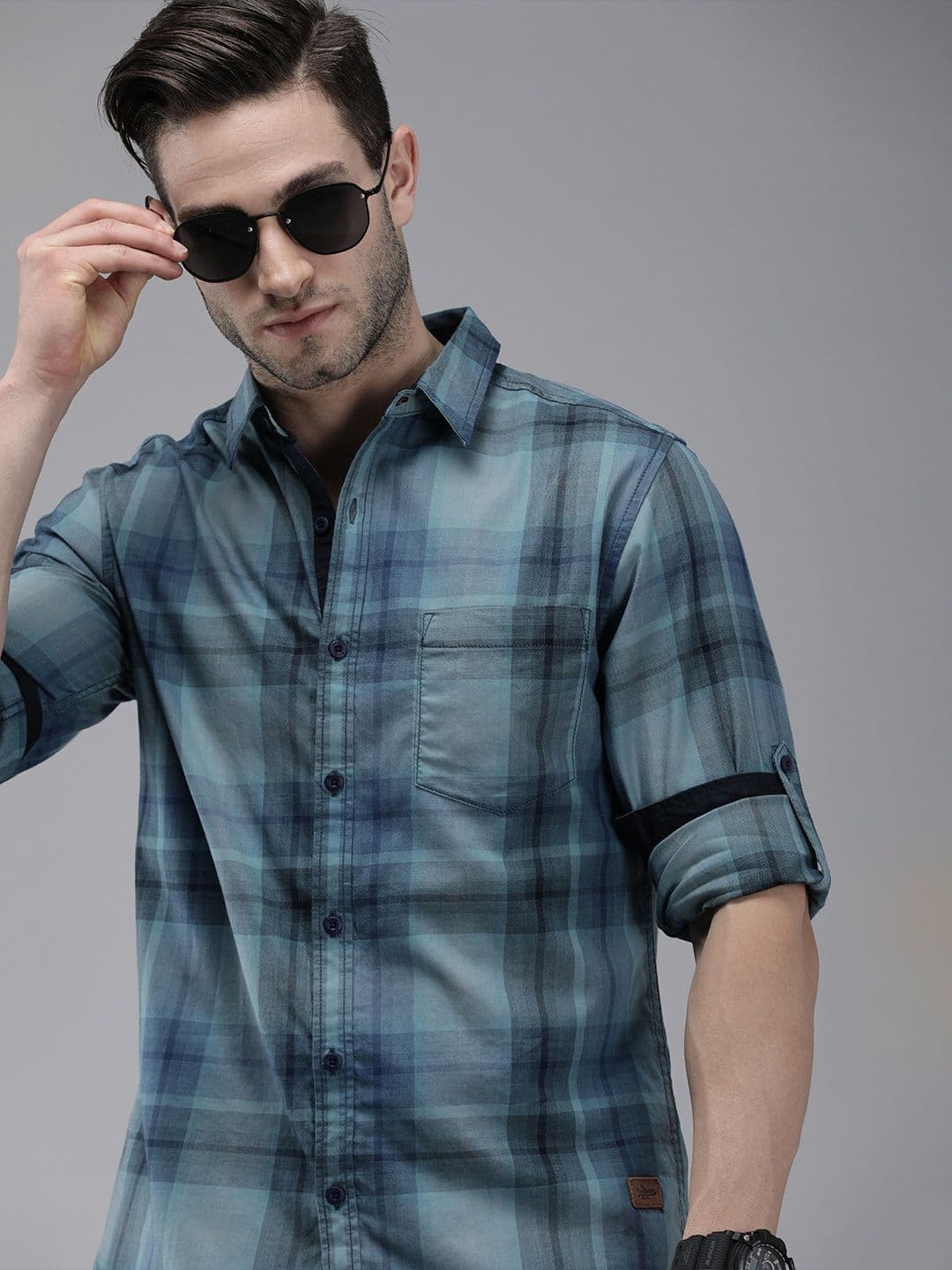 Roadster Men Blue & Black Tartan Checked Pure Cotton Casual Shirt - view 1