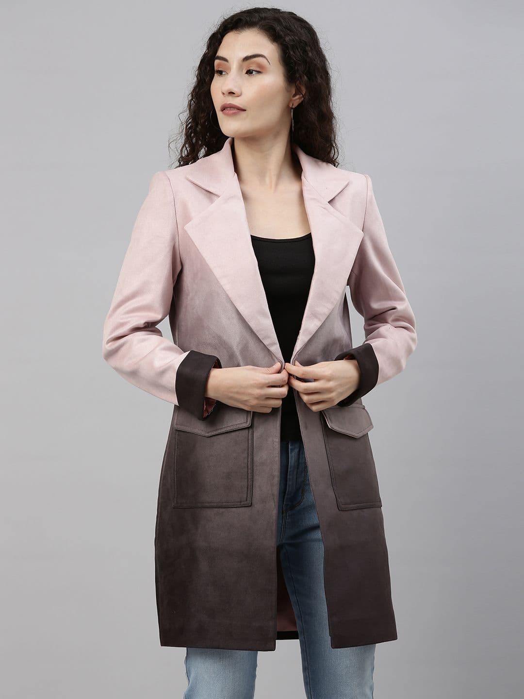 PINACOLADA Women Pink Ombre-Dyed Suede Longline Overcoat - view 1