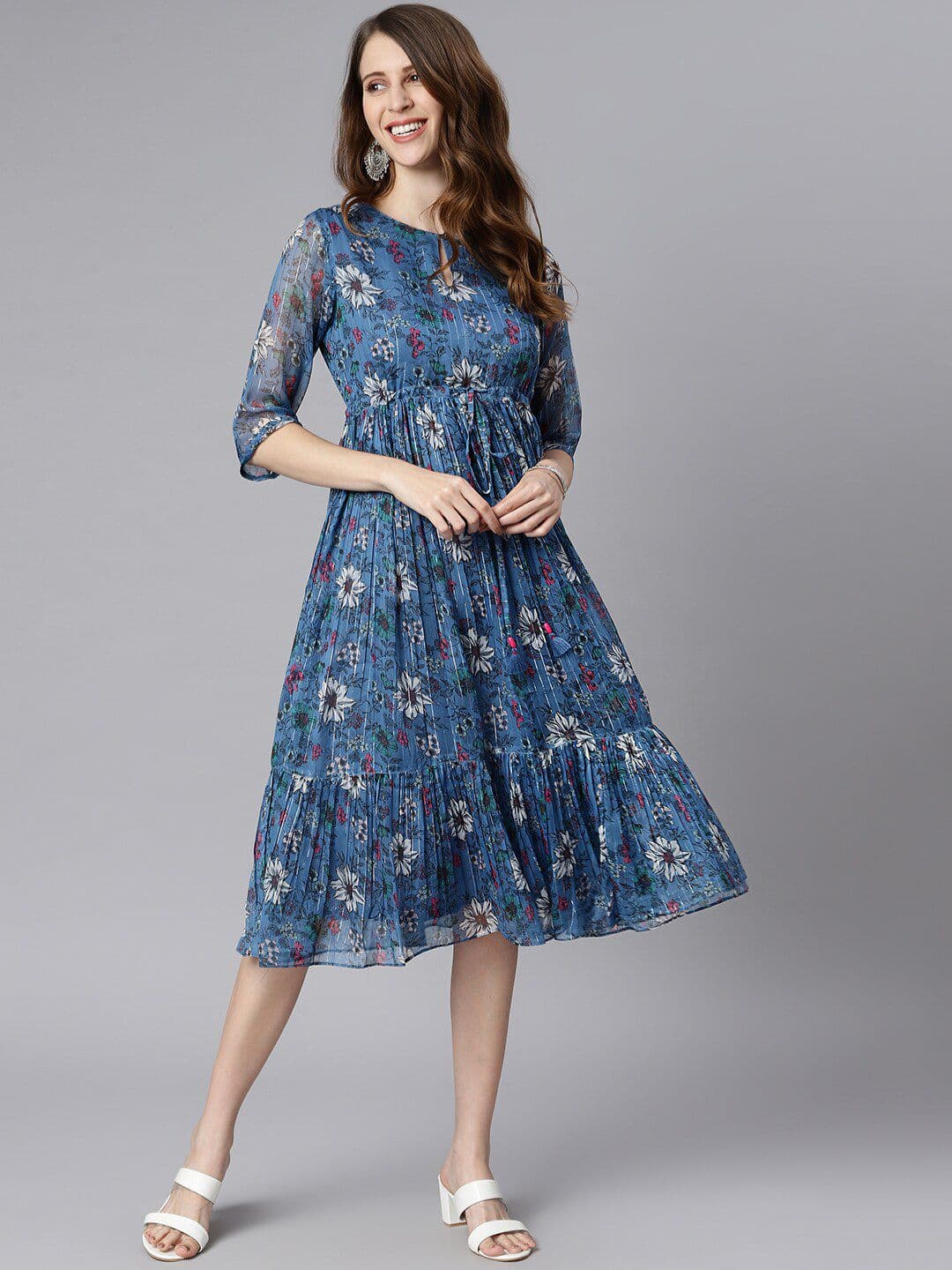 Janasya Floral Printed Flared Dress - view 1