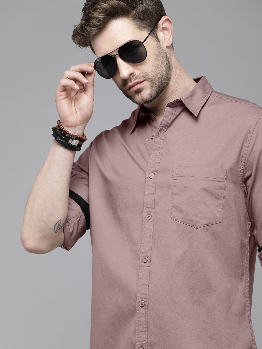 Roadster Men Mauve Solid Pure Cotton Casual Shirt - view 1