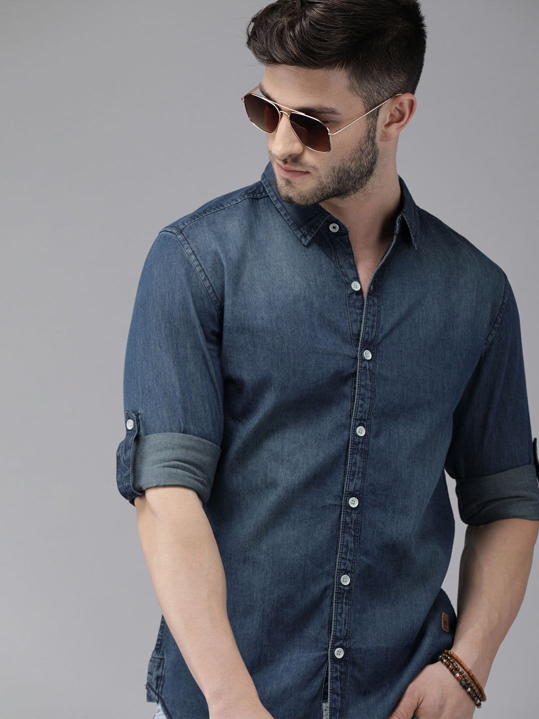 Roadster Men Blue Solid Regular Fit Cotton Denim Casual Shirt - view 1