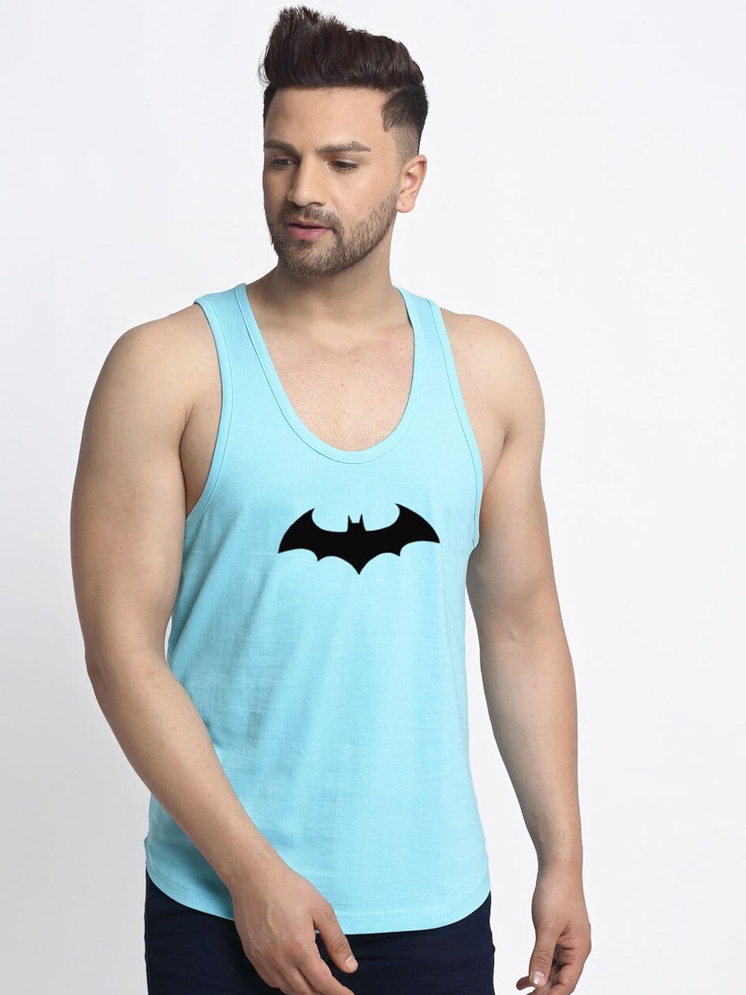 Friskers Men Turquoise-Blue Batman Printed Pure Cotton Innerwear Vest - view 1