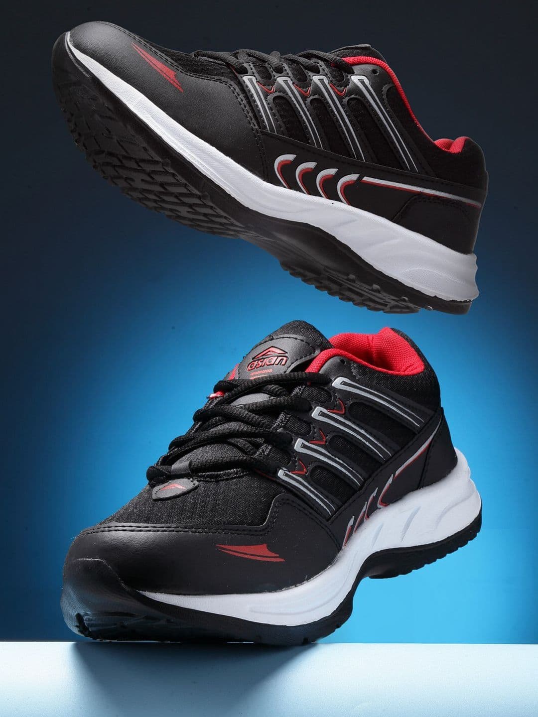 ASIAN Men Black & Red Mesh Running Non-Marking Shoes - view 1