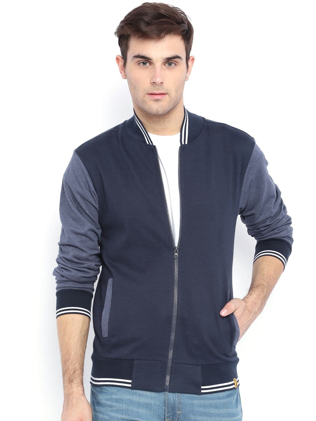 CAHOOT Navy Colourblocked Bomber Jacket - view 1