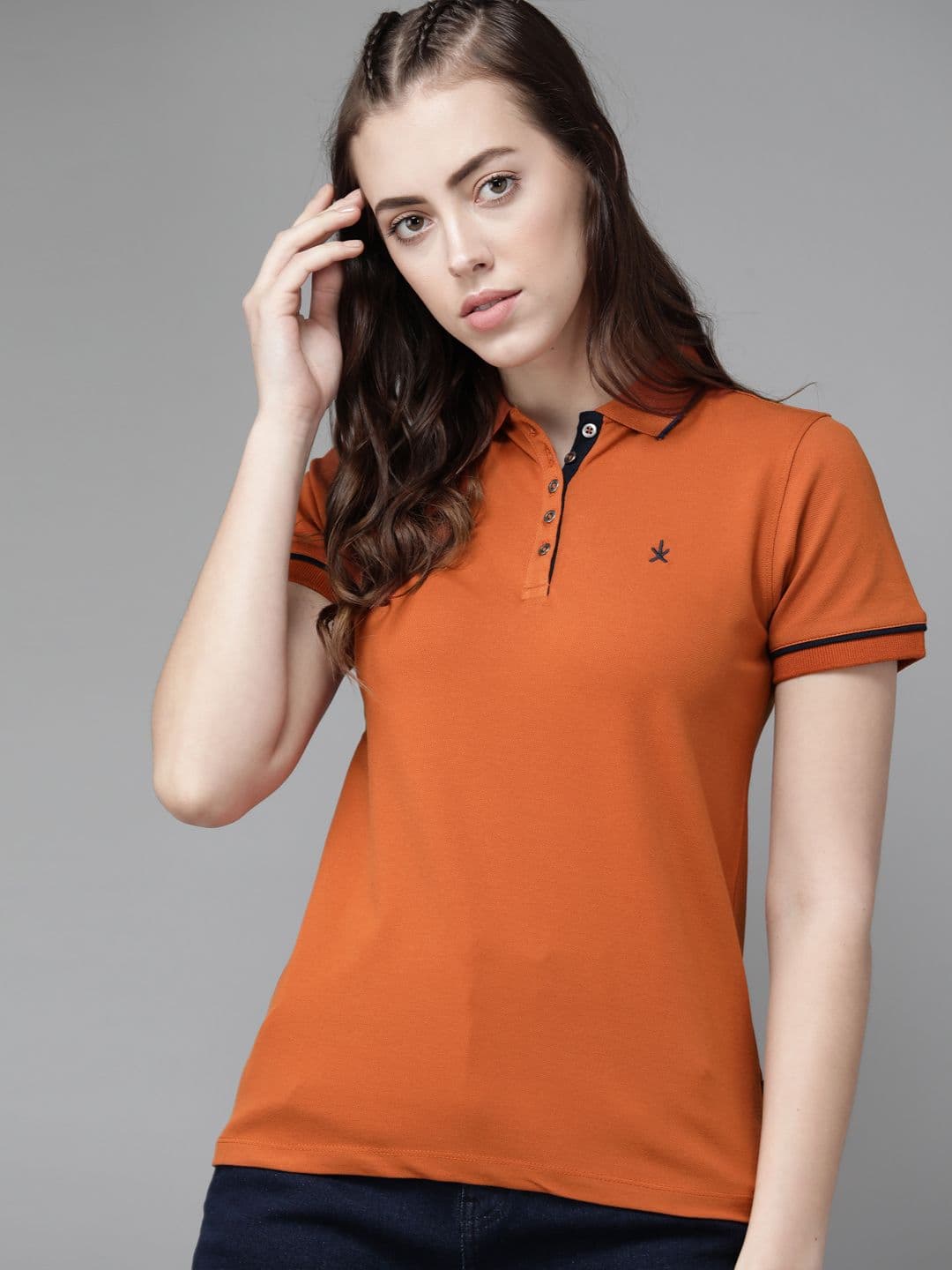 Roadster Women Rust Orange Polo Collar T-shirt - view 1