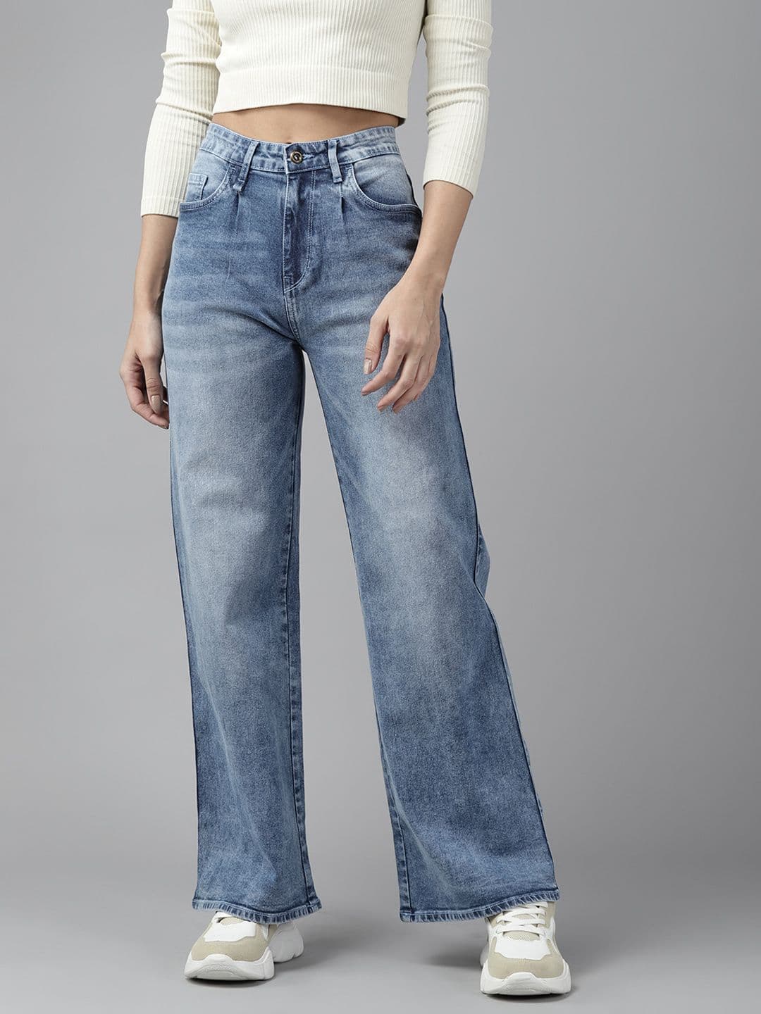 Roadster Women Blue Wide Leg High-Rise Heavy Fade Stretchable Jeans - view 1