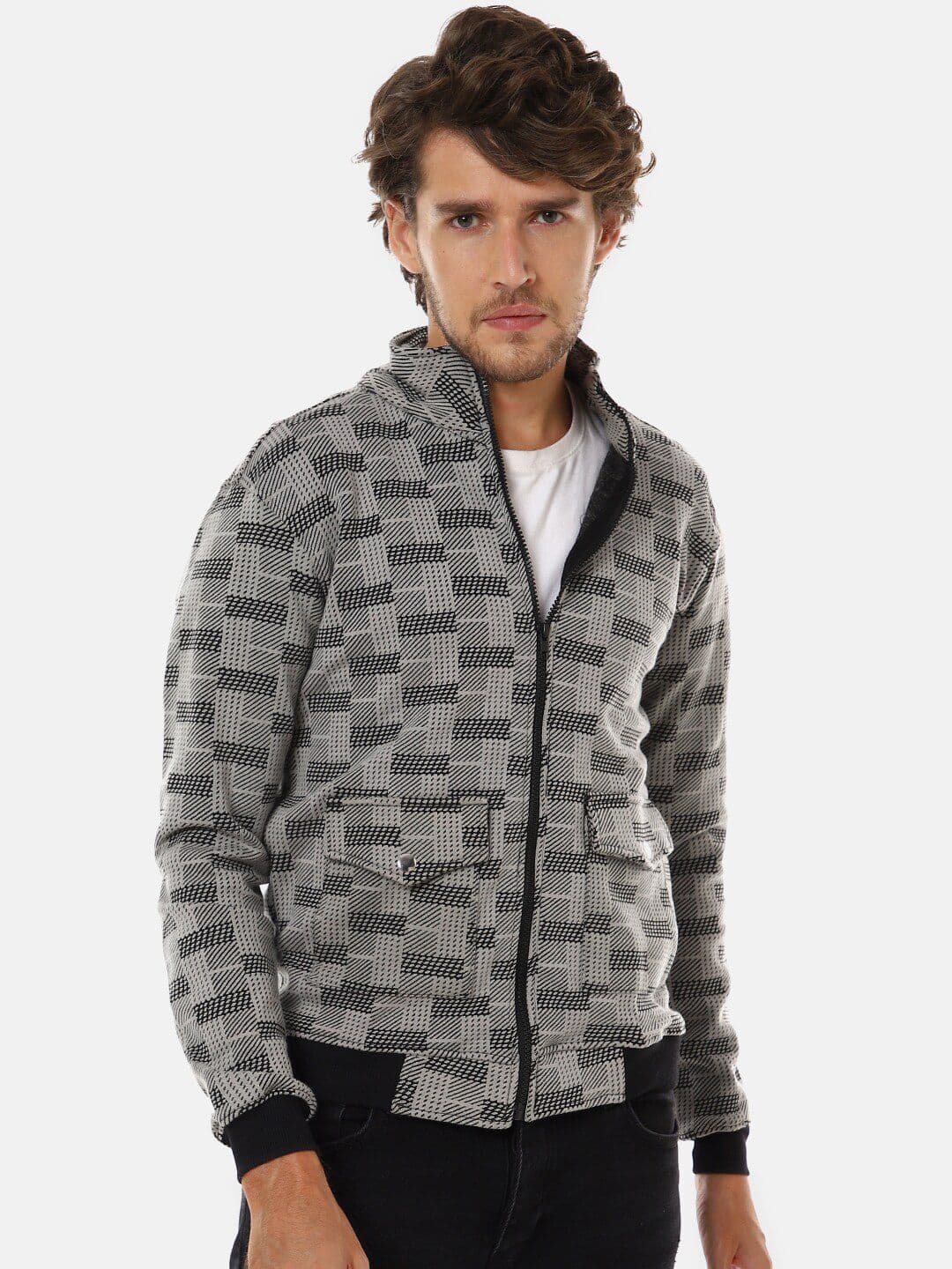 CAHOOT Men Grey Black Checked Outdoor Biker Jacket - view 1