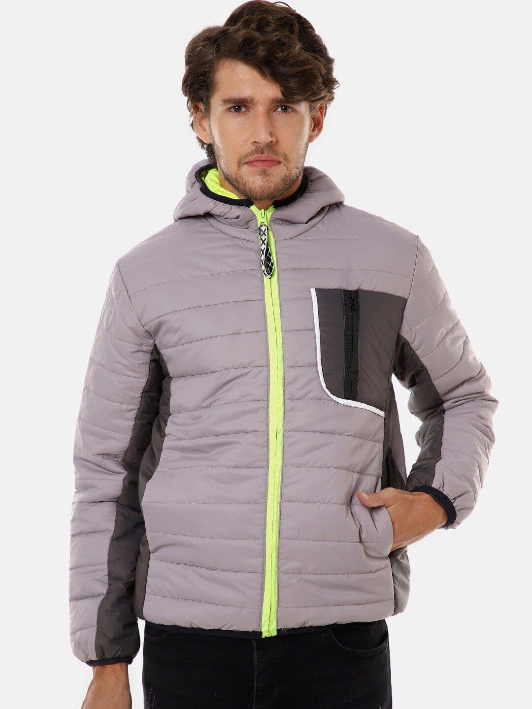 CAHOOT Men Grey Colourblocked Windcheater Padded Jacket - view 1