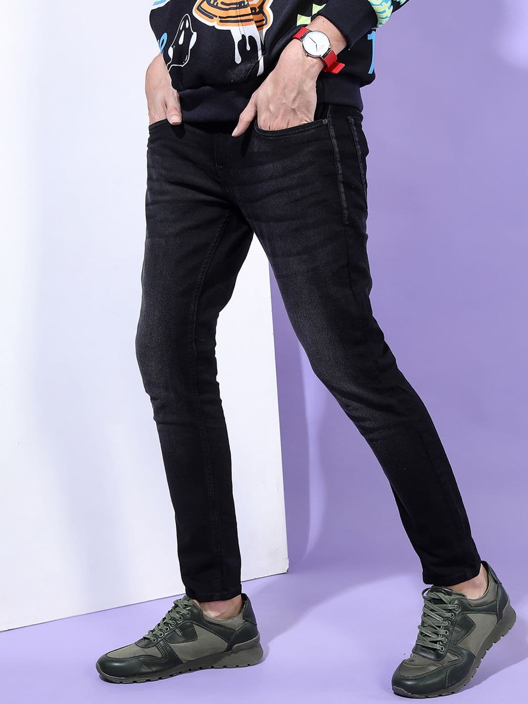 HIGHLANDER Men Black Tapered Fit Heavy Fade Jeans - view 1