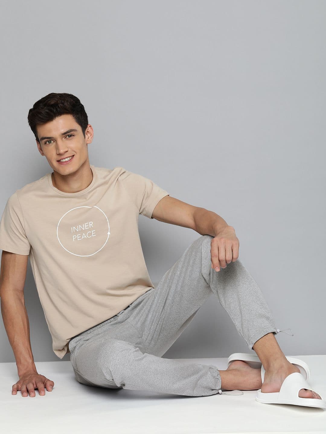 Mast & Harbour Men Grey Melange Straight Fit Lounge Pants - view 1
