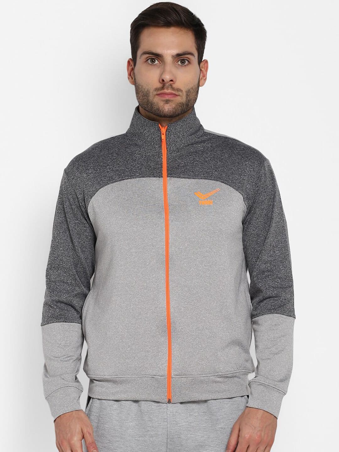 Yuuki Men Grey Melange Colourblocked Lightweight Sporty Jacket - view 1
