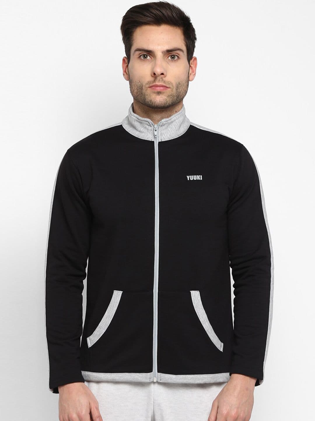 Yuuki Men Black and Grey Solid Lightweight Sporty Jacket - view 1