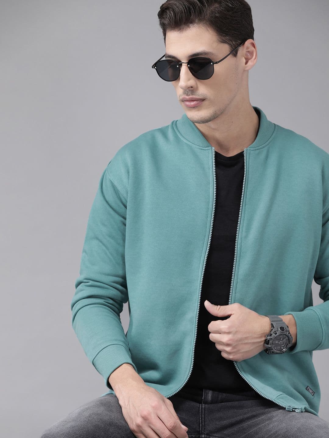 Roadster Men Blue Solid Bomber Jacket - view 1