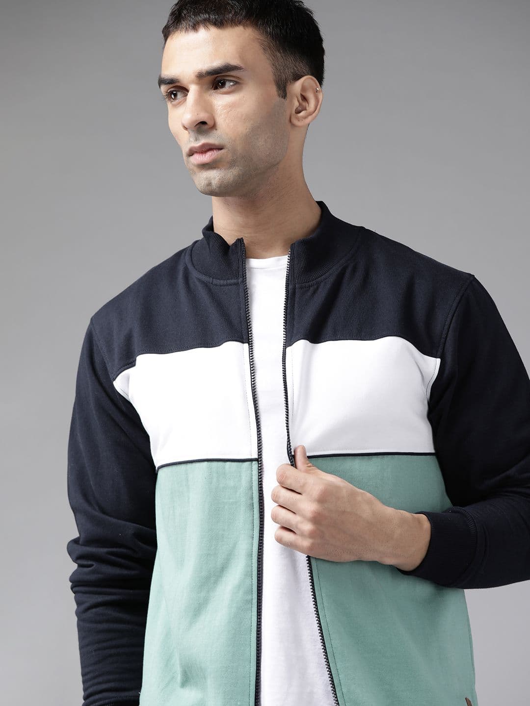 Roadster Men Blue & White Colourblocked Tailored Jacket - view 1