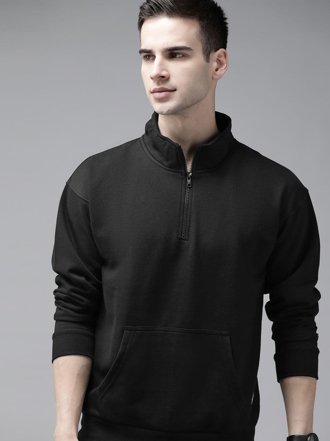 Roadster Men Black Solid Sweatshirt - view 1