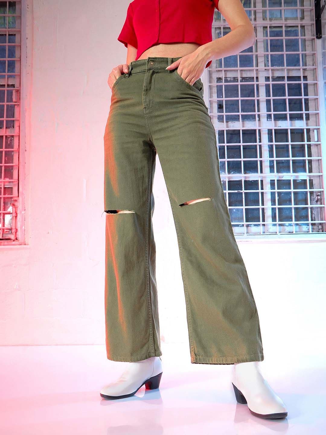 SASSAFRAS Women Olive Green Wide Leg High-Rise Jeans - view 1