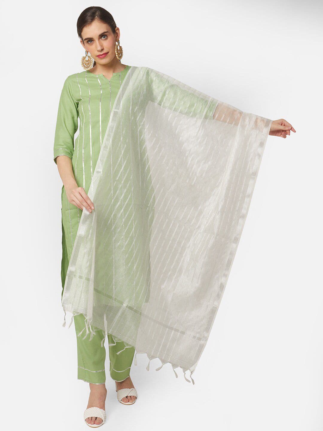 Dupatta Bazaar White & Silver-Toned Woven Design Dupatta - view 1